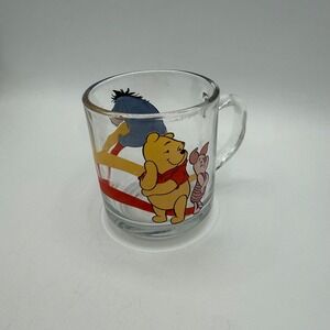 Vintage Anchor Hocking Winnie the Pooh Eeyore Piglet Glass Mug‎ Disney
